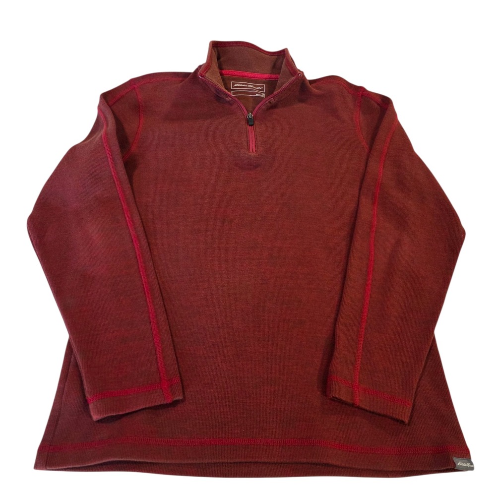 Eddie Bauer Quarter Zip Pullover Sweater Mens Red M Long Sleeve Cotton Blend